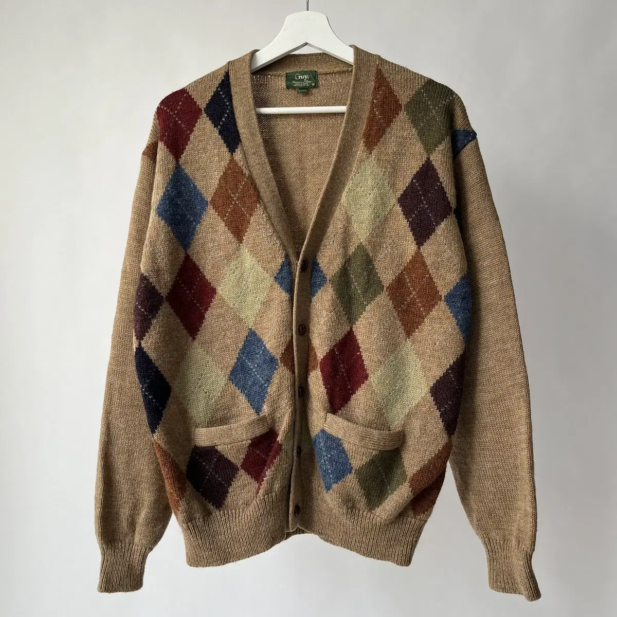 GUY 90's argyle pattern wool  cardigan