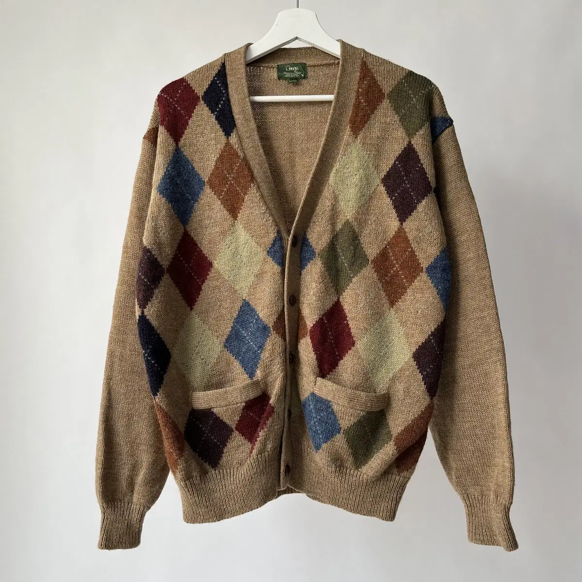 GUY 90's argyle pattern wool  cardigan