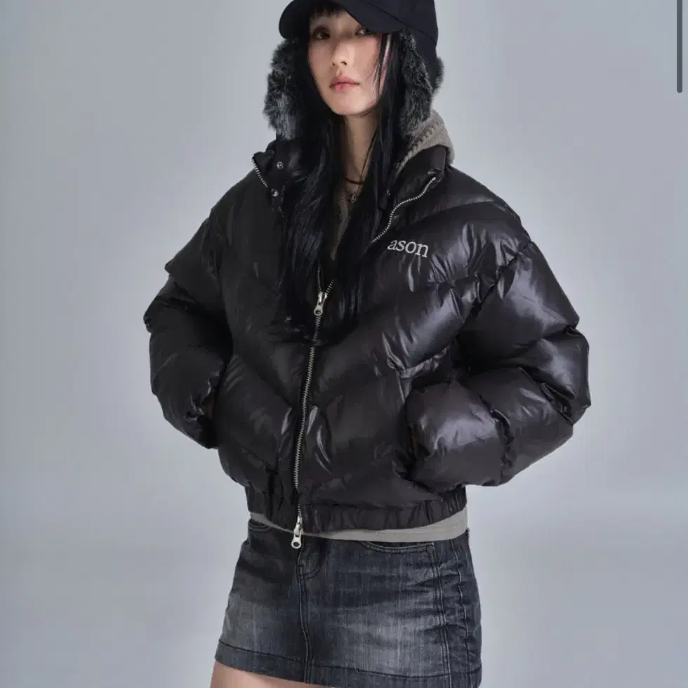 애즈온 ason 블랙 숏패딩 betty puffer jacket