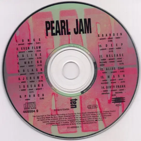 Pearl Jam - Ten (CD) 유럽반 1990s EX-