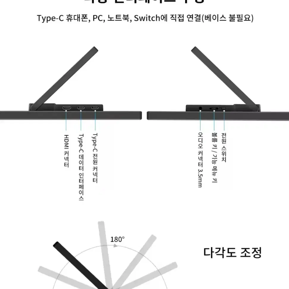 야외 캠핑 휴대용 USB 전원  모니터, HDR 스크린, 18.5 인치