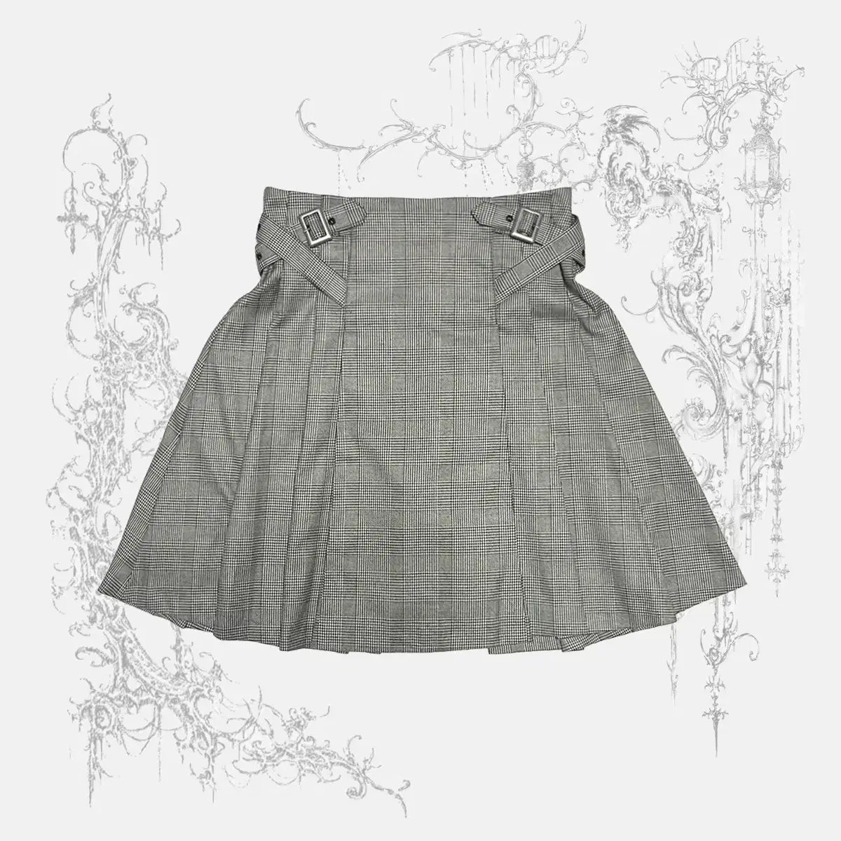 cross buckle check skirt