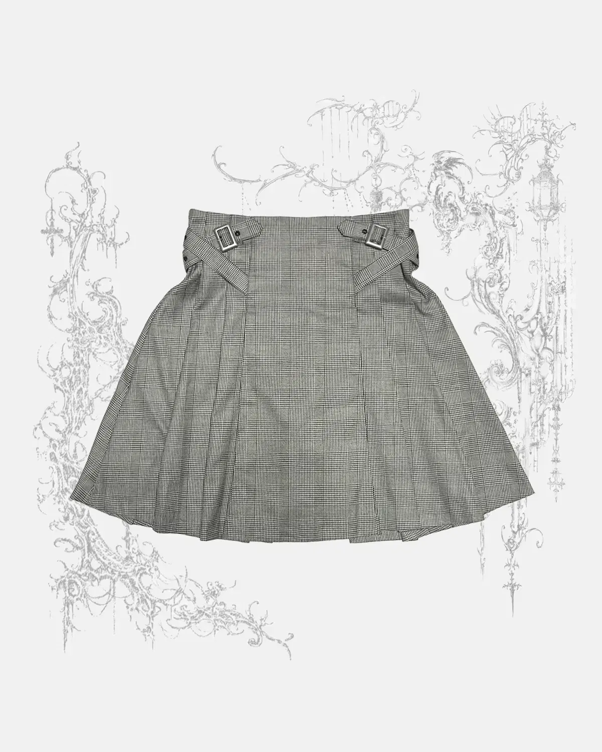 cross buckle check skirt