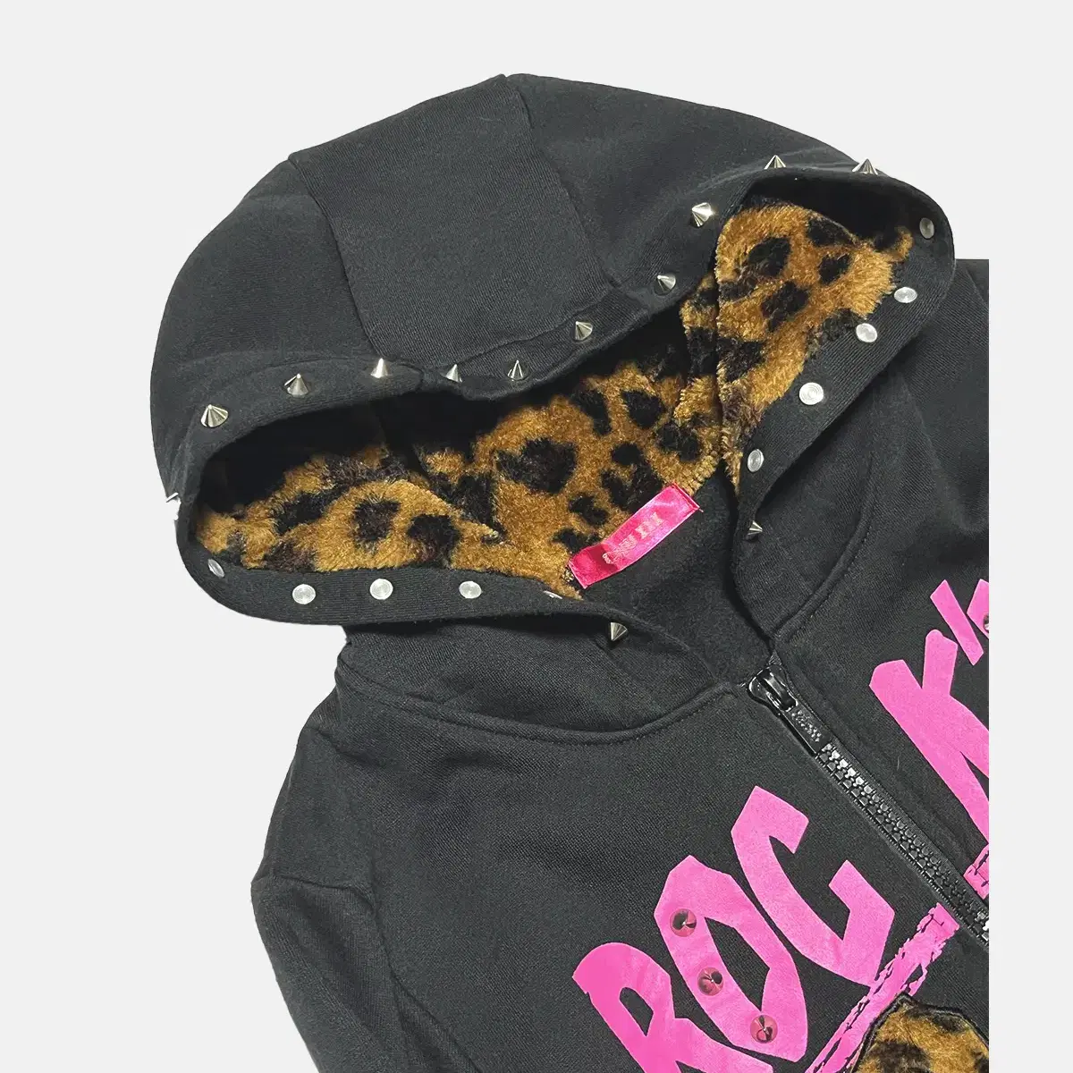 stud leopard point hood zip-up