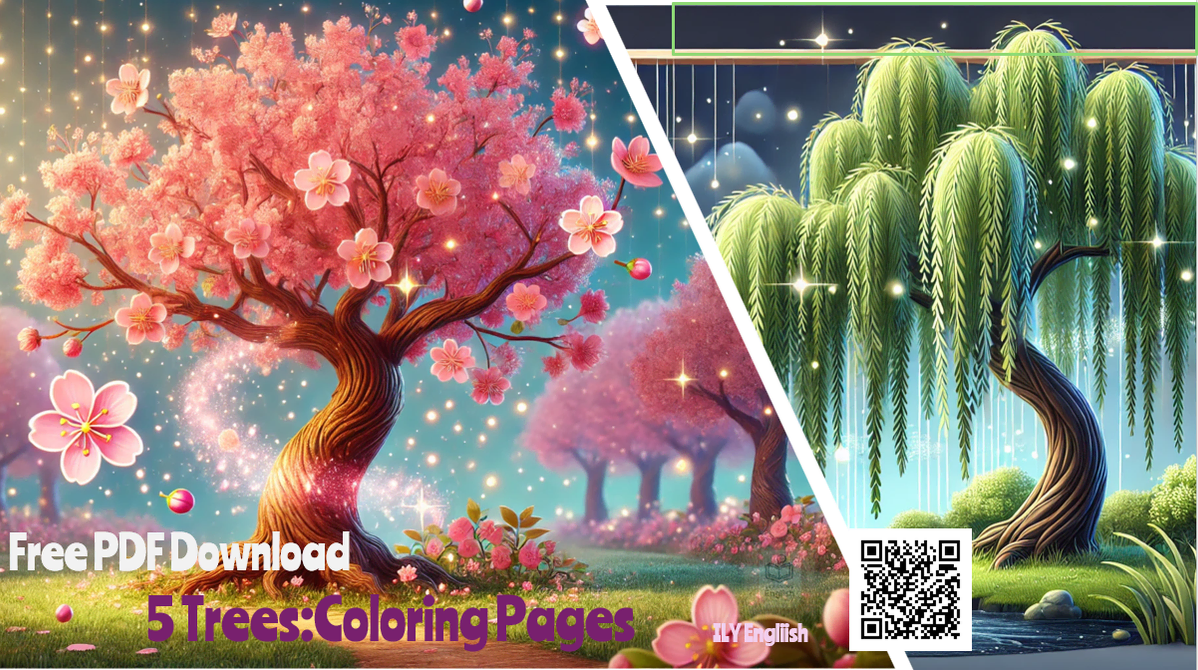 5 trees coloring pages