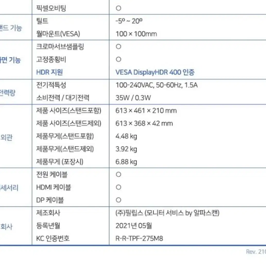 필립스 27 인치 모니터 257M8RZ qhd 170 hdr 400