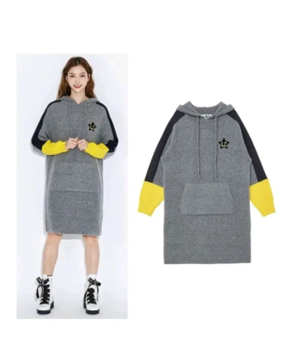 Lucky Chouette Sleeve Colorblocking Hooded Knit ONEPIECE