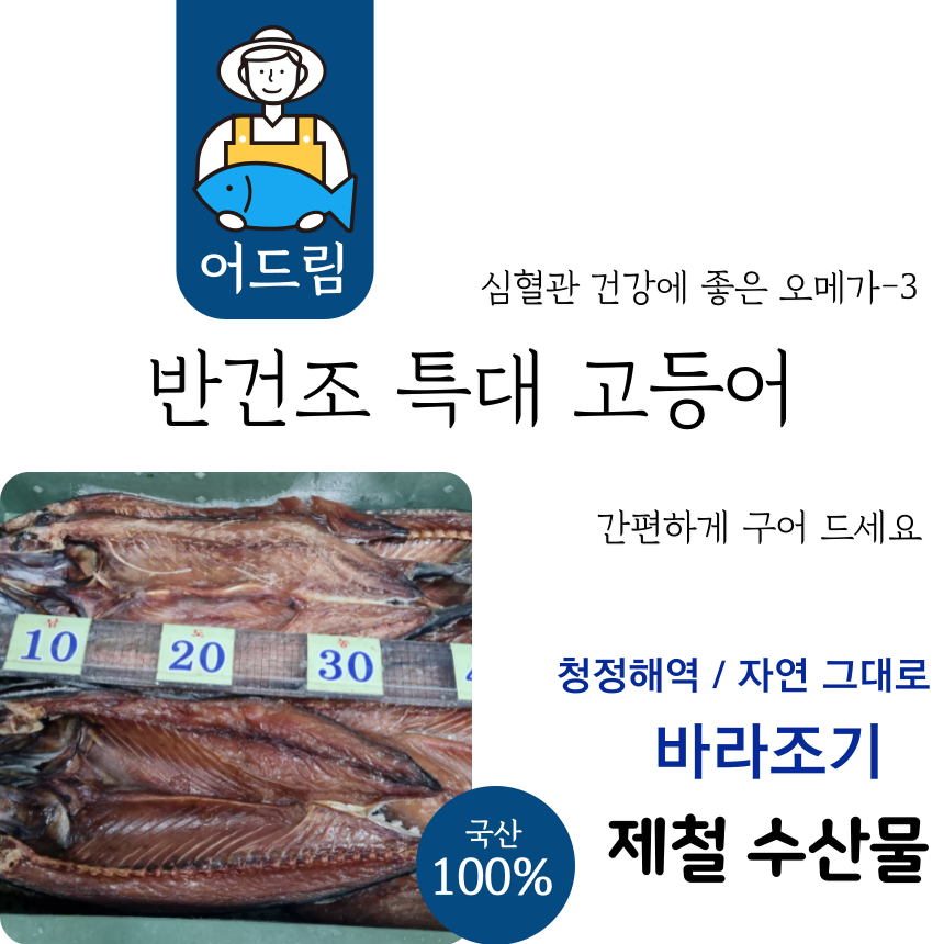 특대 반건조 고등어 10마리 무료배송! 한 마리 당 6,740원!