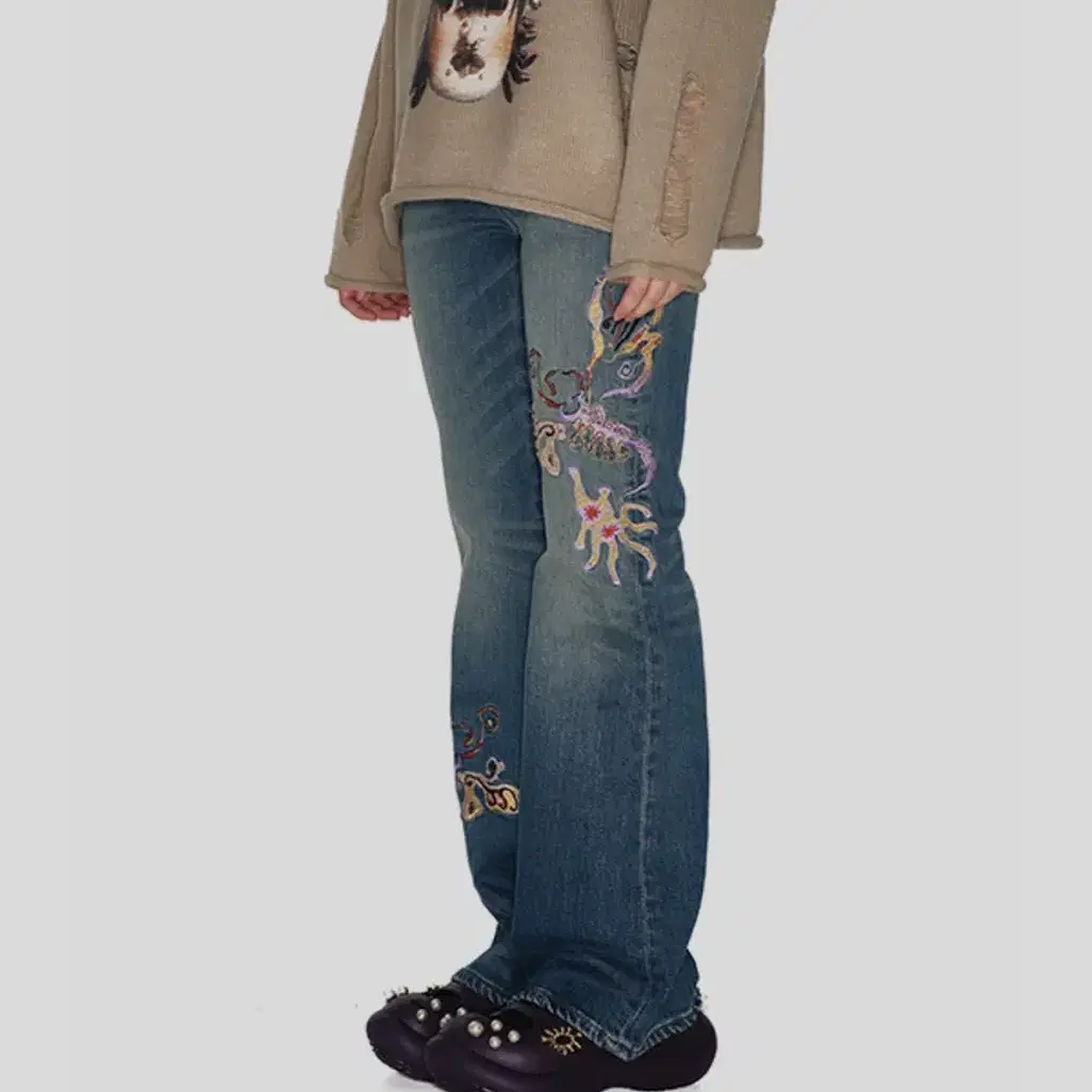 유쓰배쓰 데님팬츠 Embroidery denim pants_blue