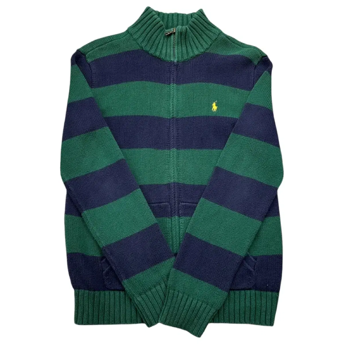 Polo Ralph Lauren Yellow Pony Green Varsity Navy Knit Zip-up L