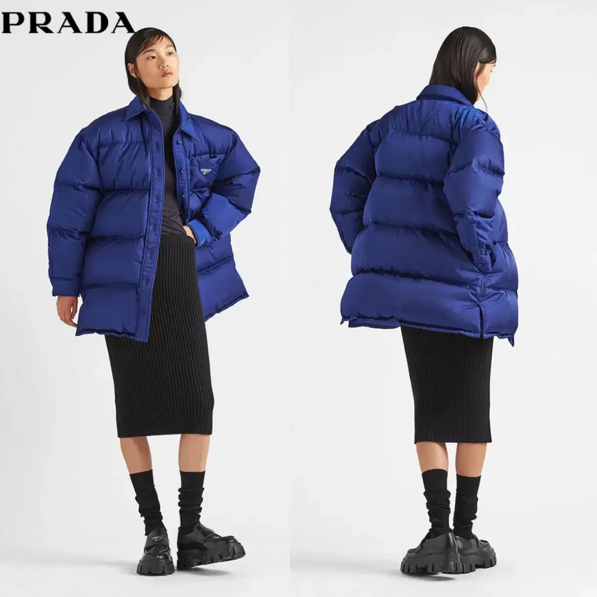 PRADA 프라다 리나일론 구스 다운 패딩 카라 자켓