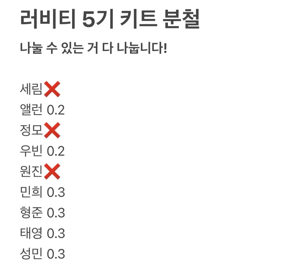 (크래비티) 러비티 5기 키트 분철