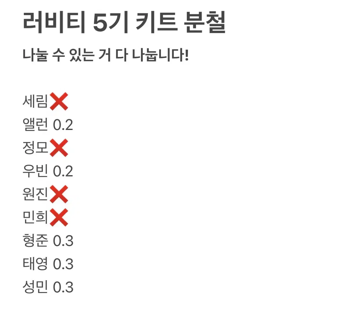 (크래비티) 러비티 5기 키트 분철