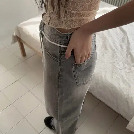 옵텐소 rare string wide denim pants / 스트링데님