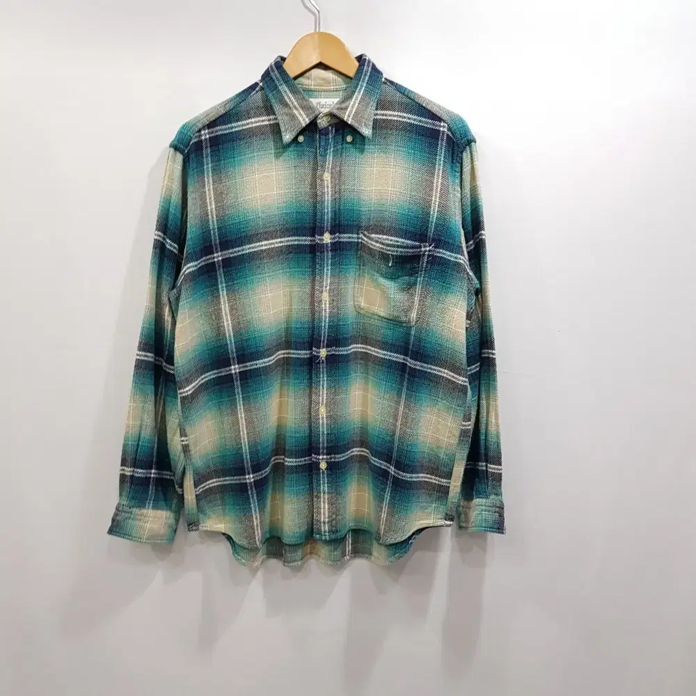 Vintage Ombré Check Pattern Overfit Boxy Thick Long Sleeve Shirt Men'sM H142