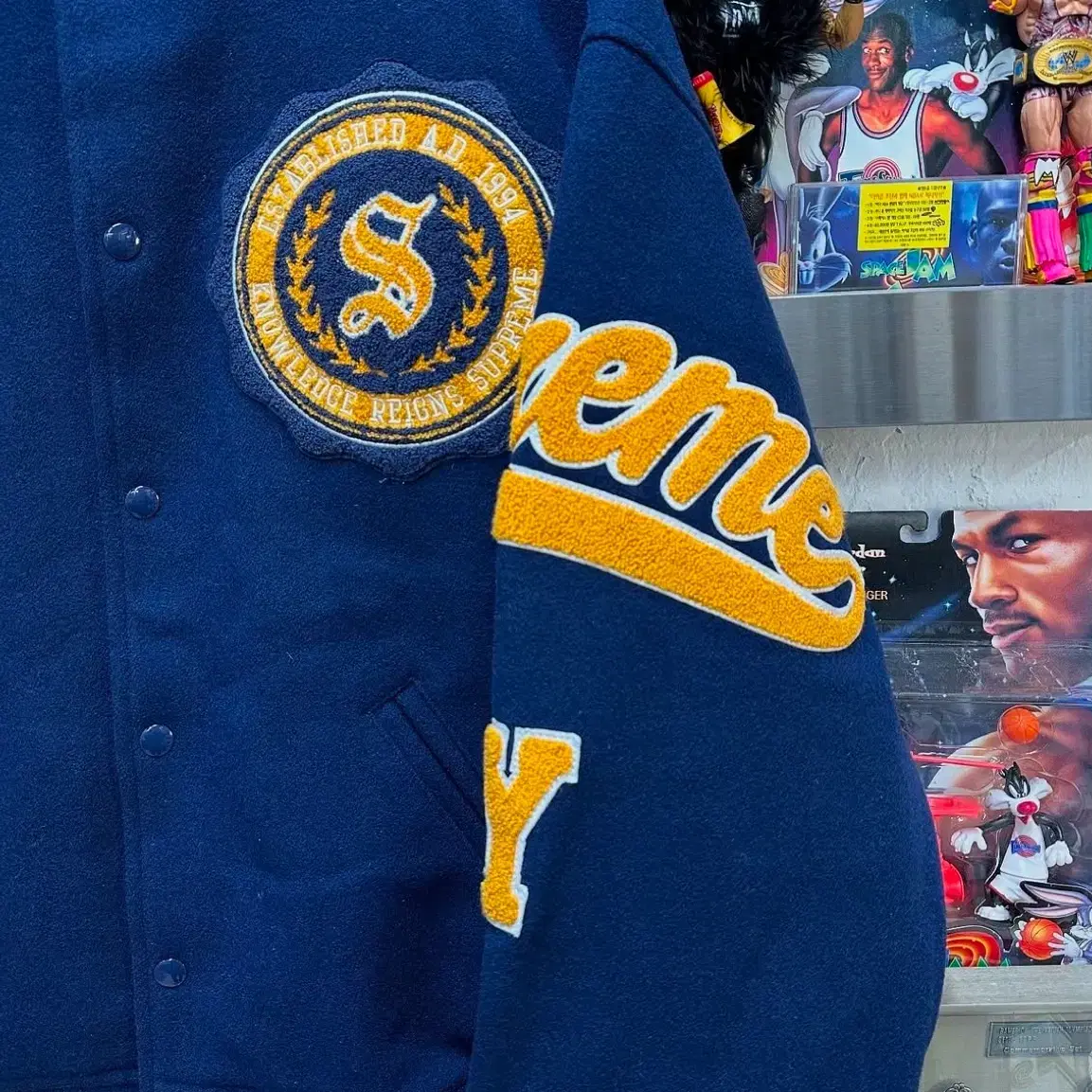 슈프림 Supreme Veritas Varsity Jacket Navy