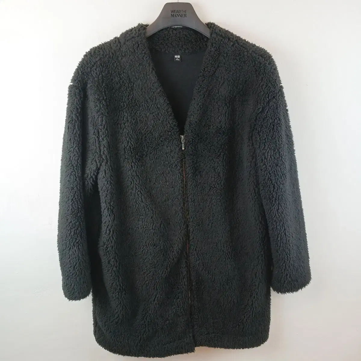 UNIQLO Long puffy fleece black middle coat L 77 100