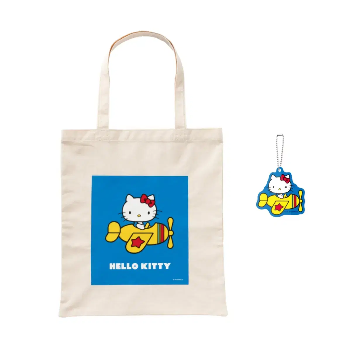 Hello Kitty 50th Anniversary Happy Koozie Airplane Kitty Tote Bag & acrylic keyring Set