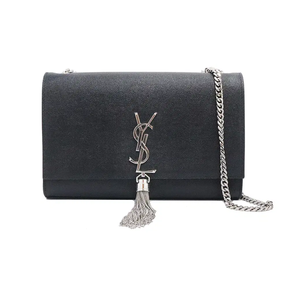 [Used] Saint Laurent Black Leather and Silver Tesla Kate Medium Chain Shoulder Bag