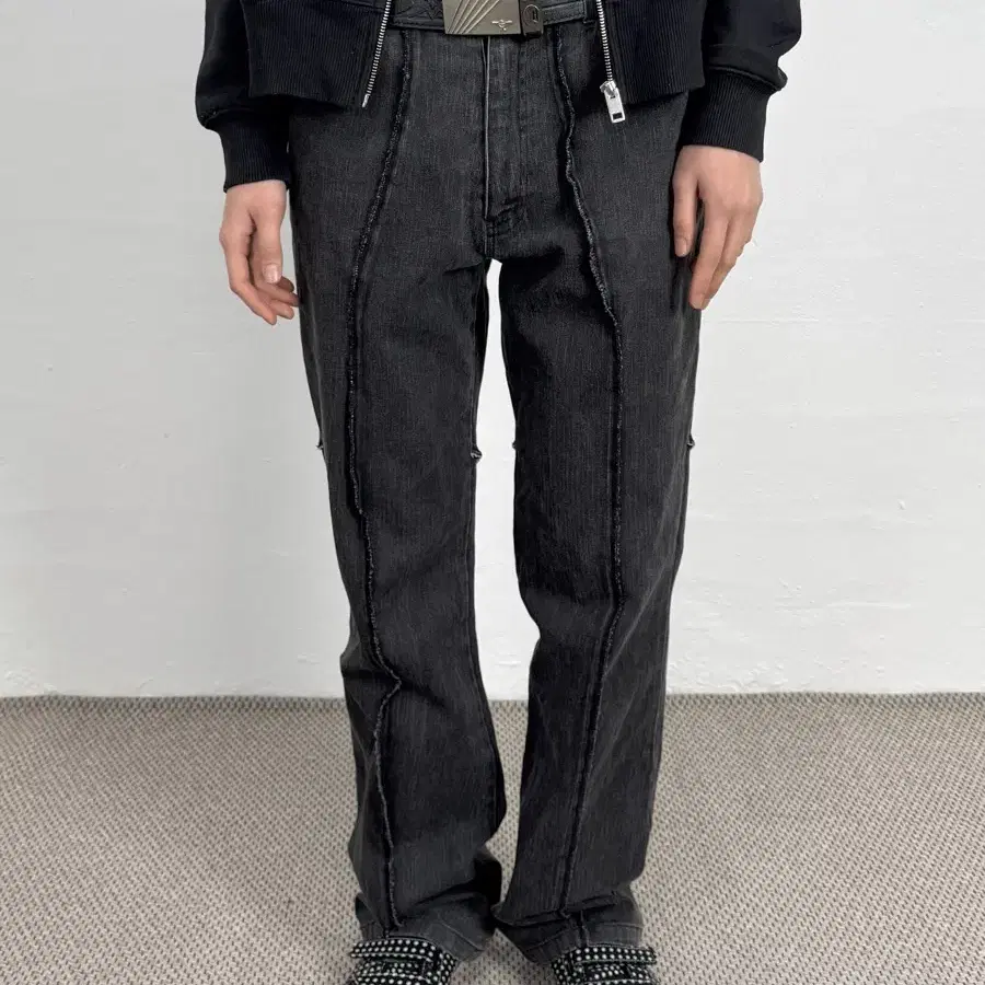 In the attic paneled black denim pants