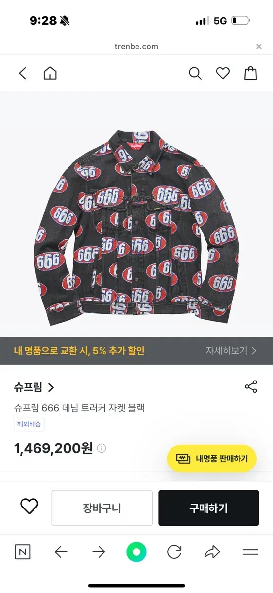 슈프림 666 데님 트러커 xl