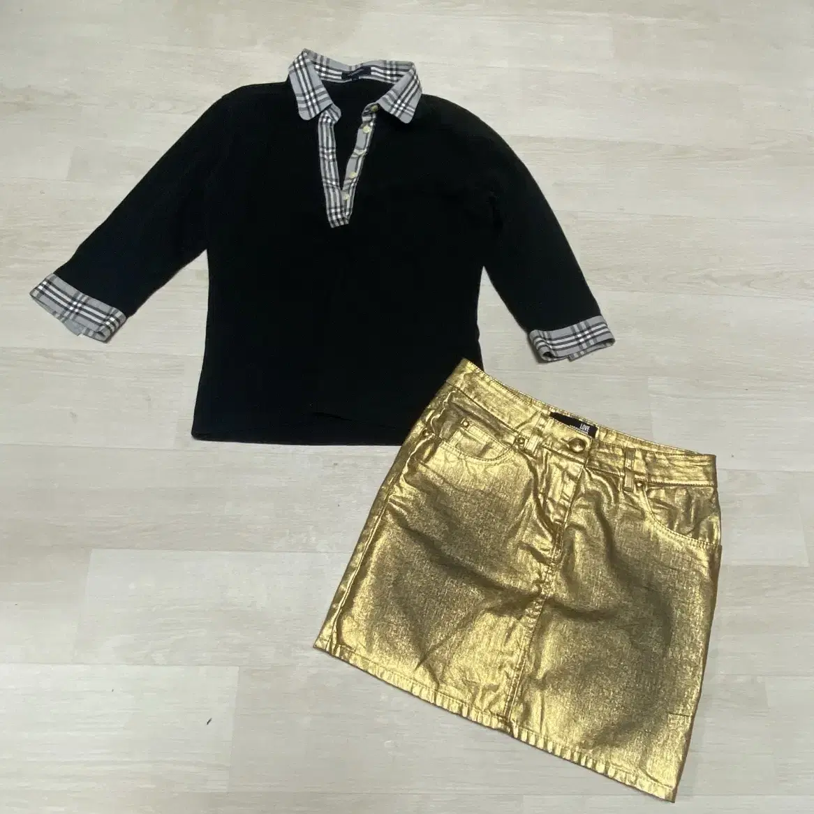 Moschino gold color coated mini skirts