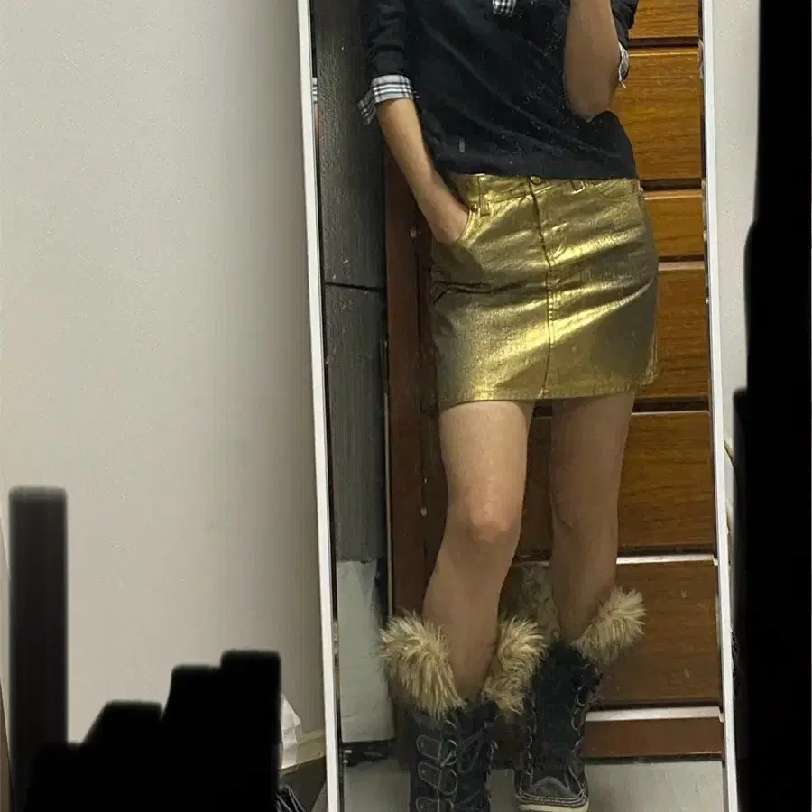 Moschino gold color coated mini skirts