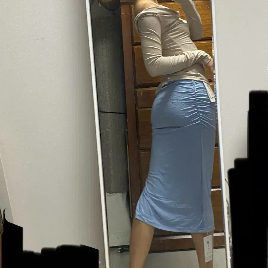 Sky blue ruched long bodycon skirt