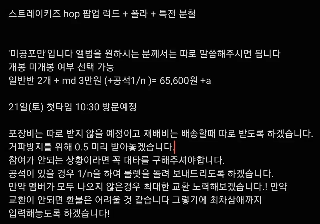 스키즈 합 hop 팝업 럭드 특전  폴라 분철