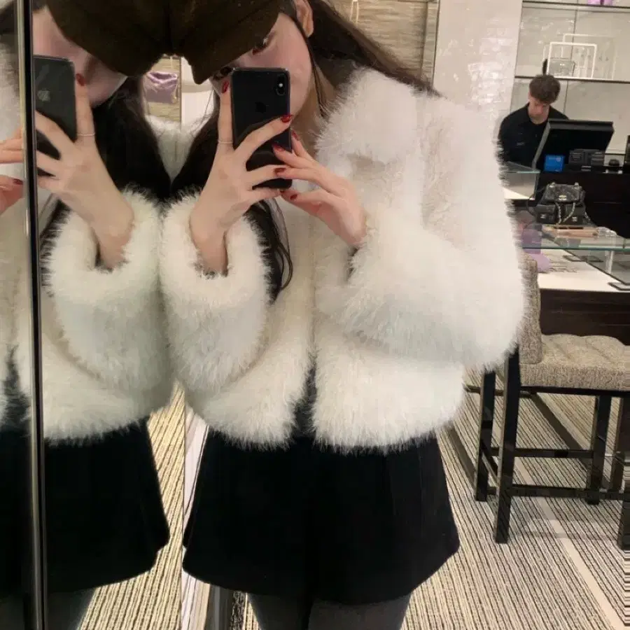 레예 Dear fur jacket, White 새상품