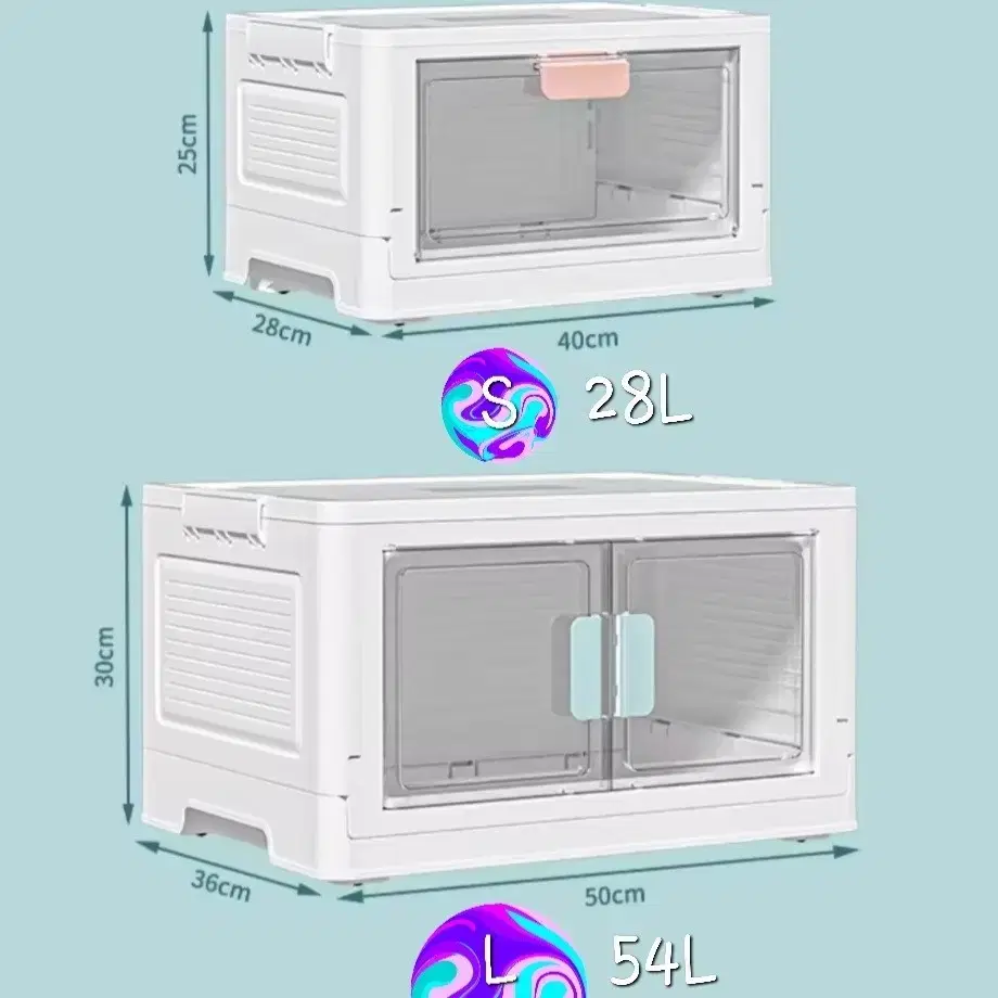 투명 리빙박스 28L S사이즈 접이식 대용량 도어 수납정리함  폴더형