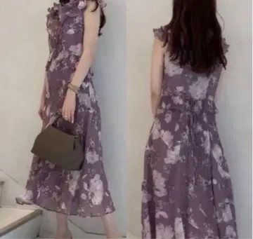 정가 19000엔 SNIDEL 캠퍼스 페인트 프린트 원피스 퍼플