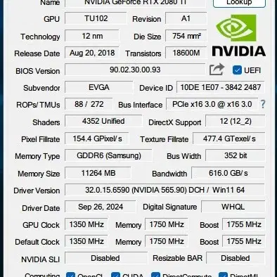 EVGA RTX 2080Ti FTW3 11GB