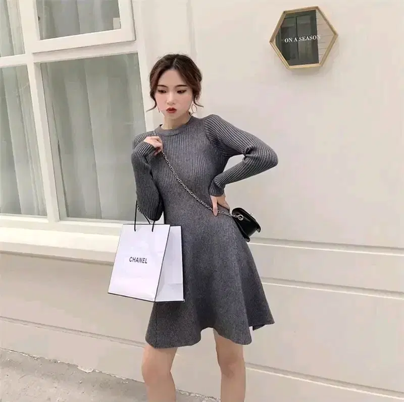 Knit Long Sleeve Flare ONEPIECE sell (3 color)(New)