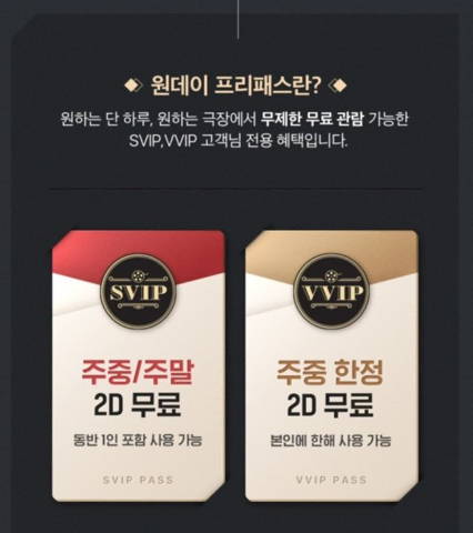 CGV SVIP 주말 원데이프리패스 팝니다.