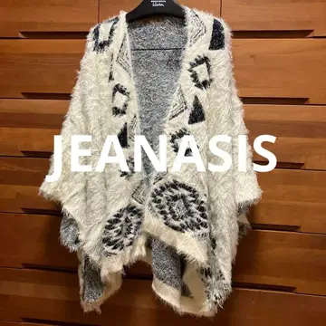 JEANASIS 화이트 가디건 샤기 니트 판초 지나시스