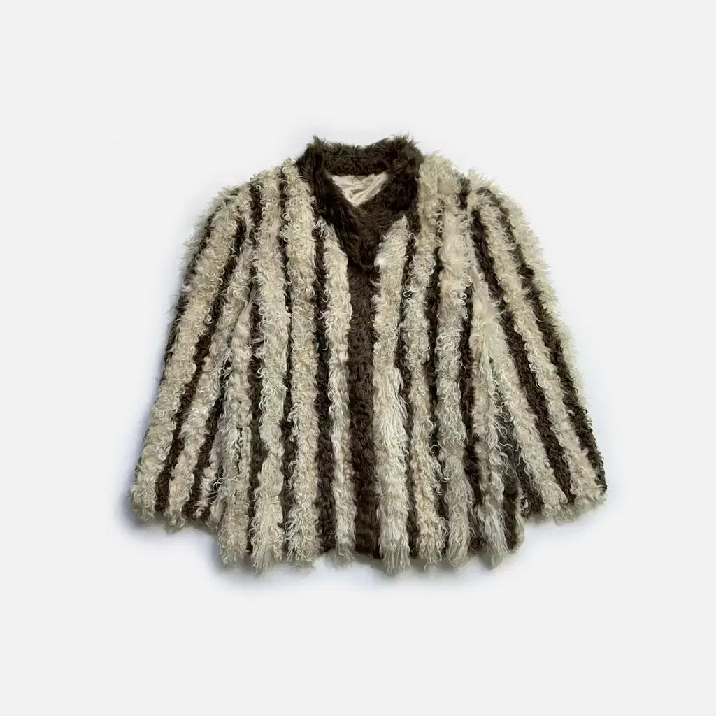 stripe curly fur jacket 스트라이프 퍼자켓