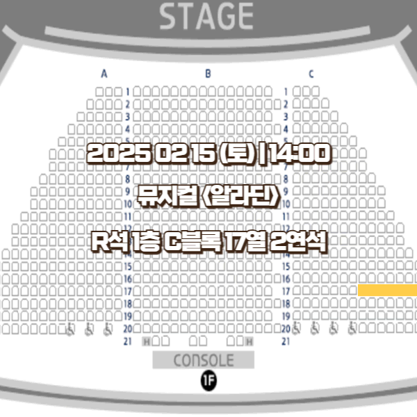 뮤지컬 알라딘 ALADIN 02/15 14:00 1층 R석 2연석