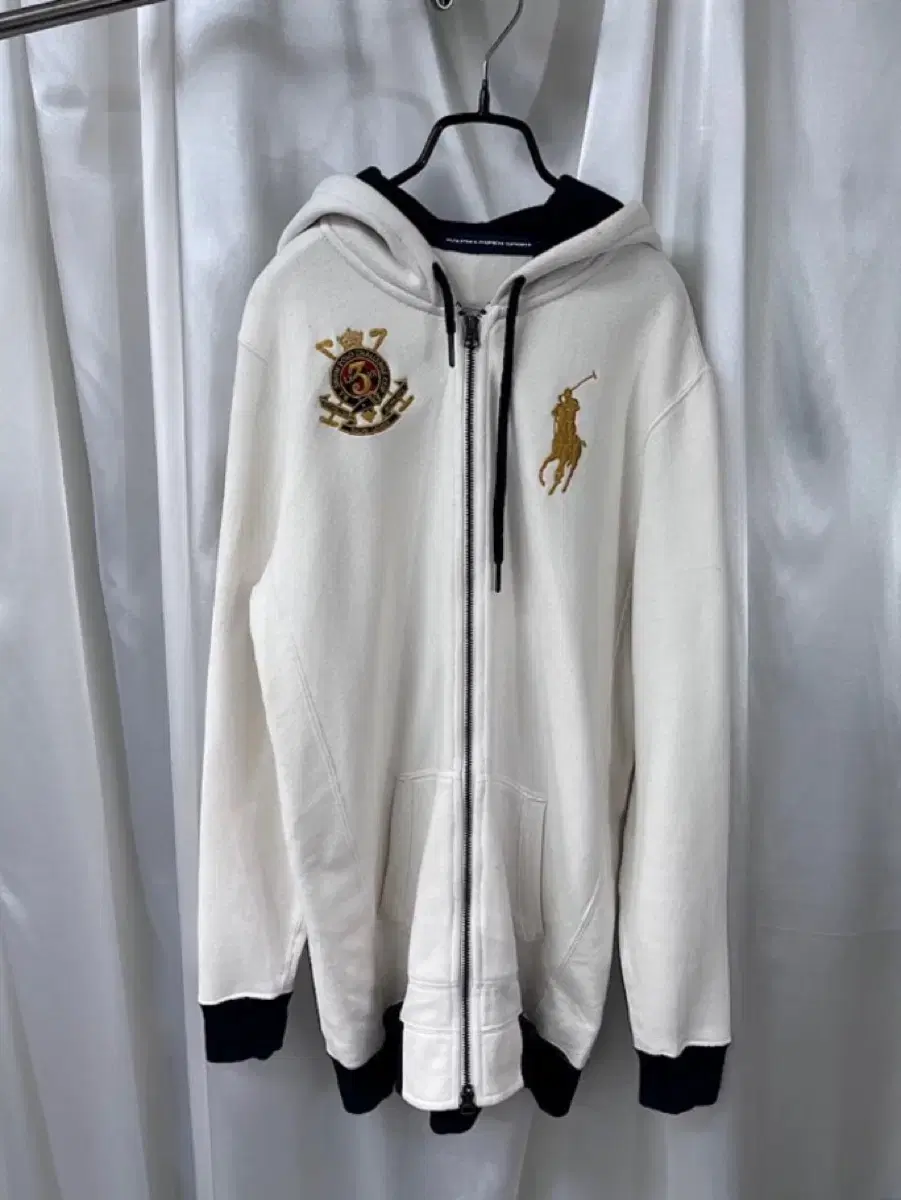 Polo Ralph Lauren White Gold Big Pony Cotton Hooded Zip-up M