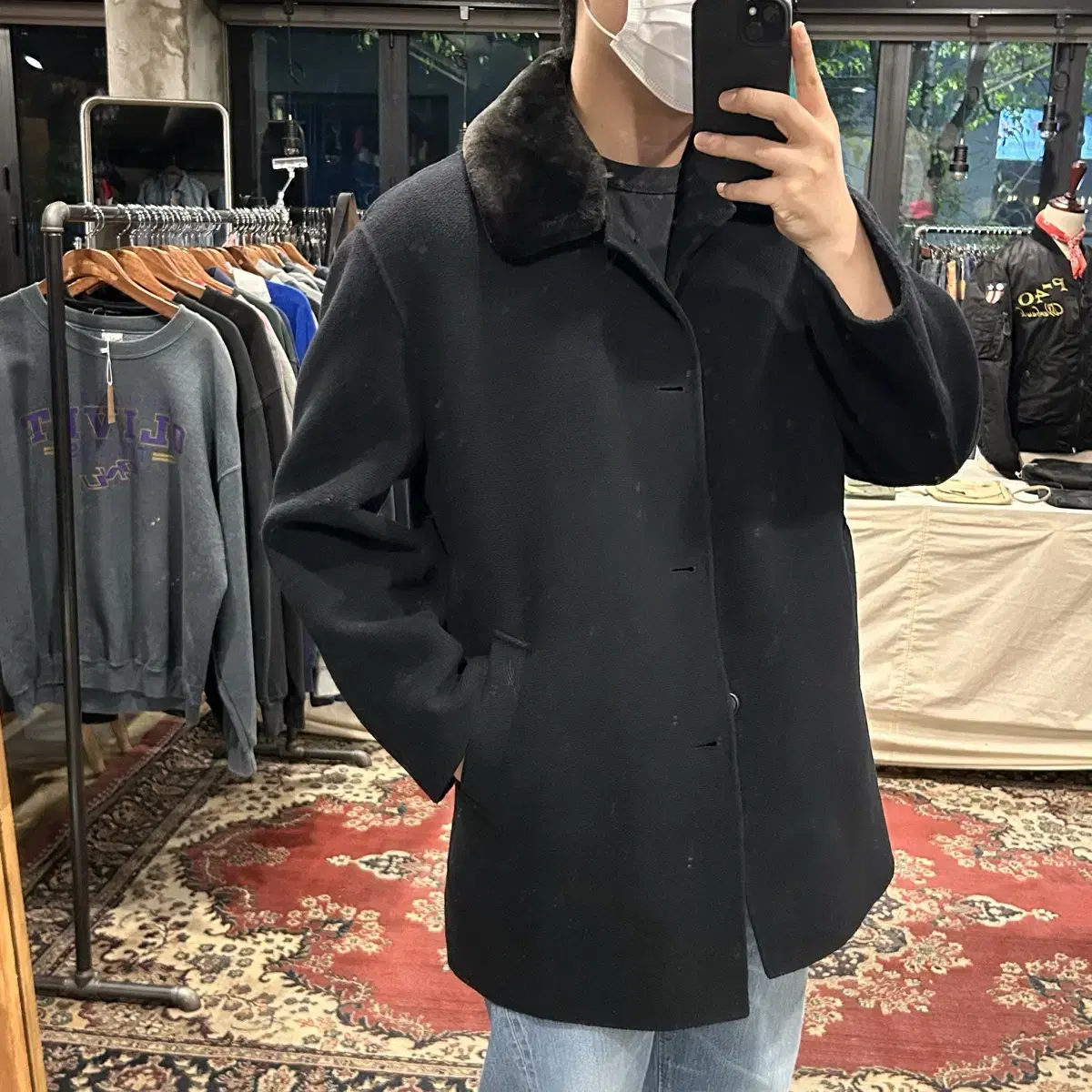 XL) YSL 입생로랑 울 코트 싱글 미디움 코트 블랙