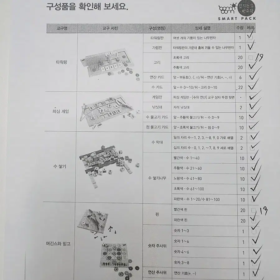 키즈스콜레 만지는 수학 중고부품 셋트