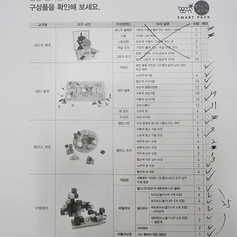 키즈스콜레 만지는 수학 중고부품 셋트