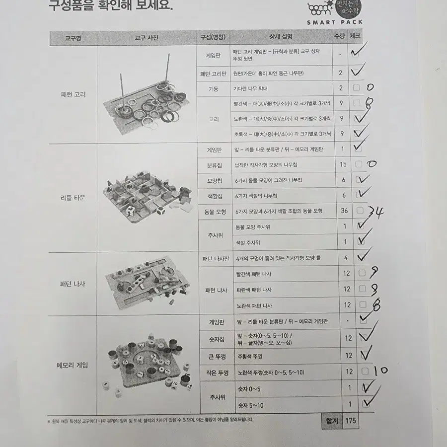 키즈스콜레 만지는 수학 중고부품 셋트