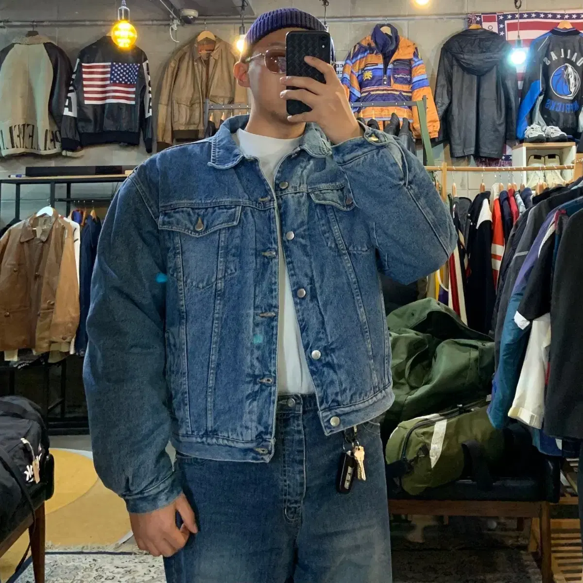 Weekend Sale) Ashby 90s Spanish Sherpa Denim Trucker Jacket XL