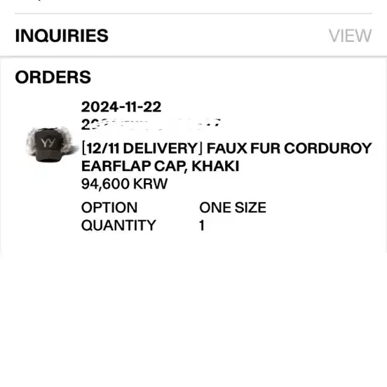 오픈 와이와이 퍼 모자 FAUX FUR CORDUROY EARFLAP C