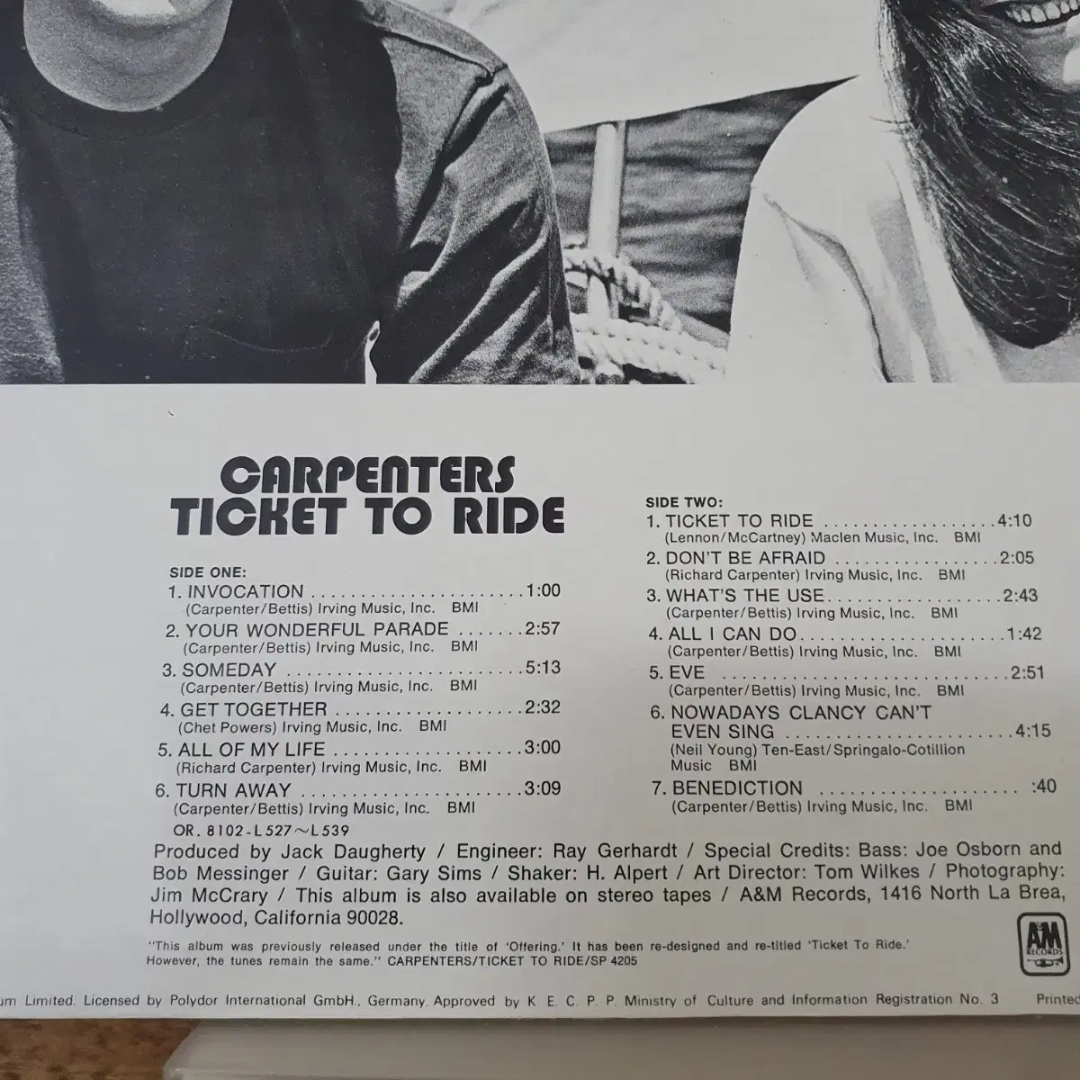 카펜터즈 LP  1982    TICKET TO RIDE