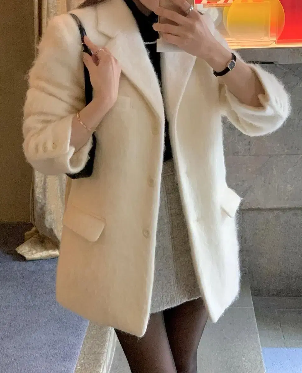 Modern Robe Brushed Hair Half Coat Ivory