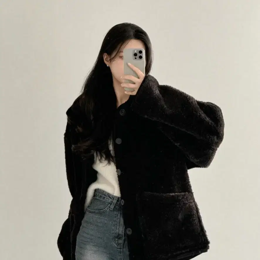 유유알, uur leather-shearling half coat