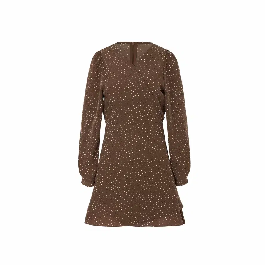 제니오 dot ruffle dress brown