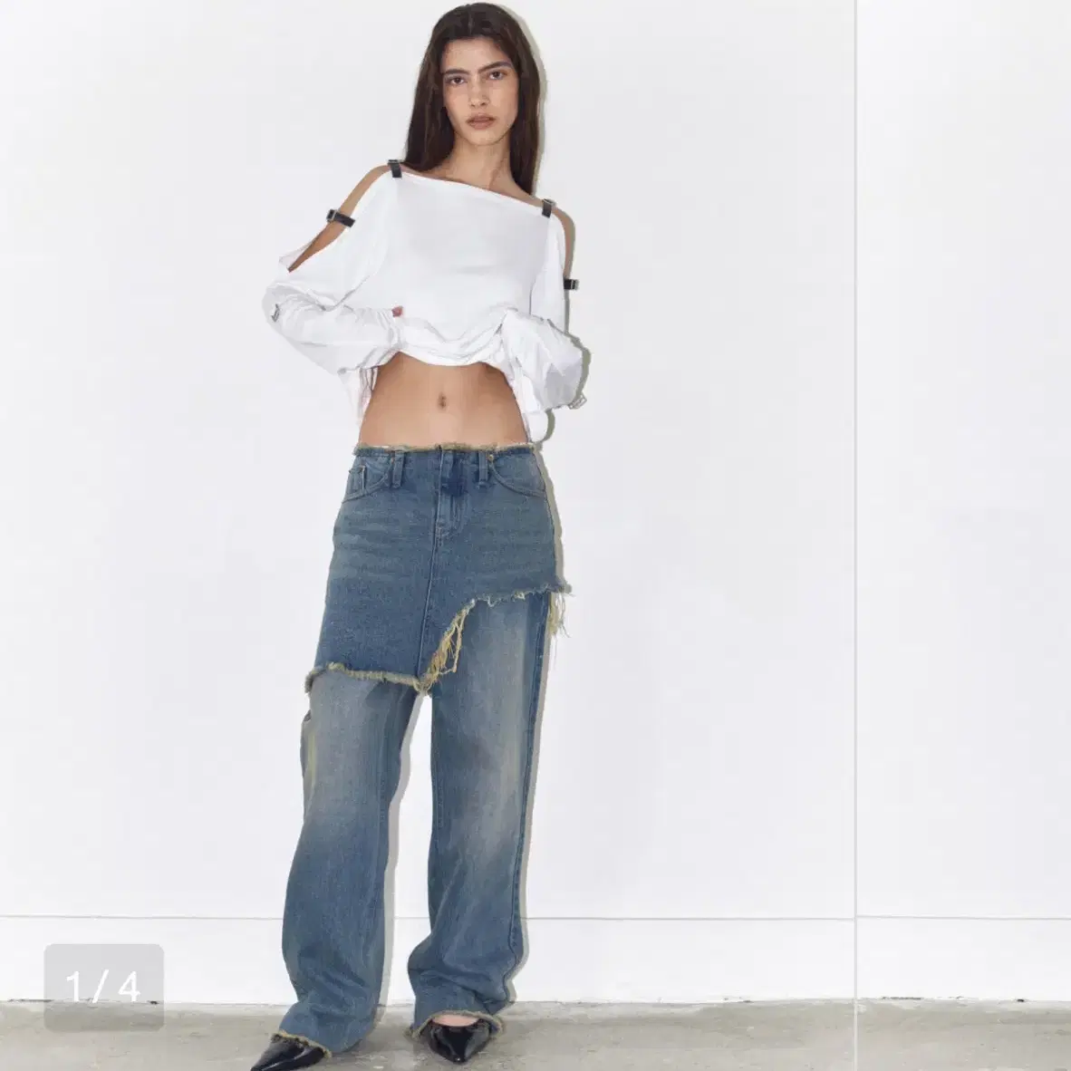 폴리수엠 Layered Skirt With Frayed Jeans